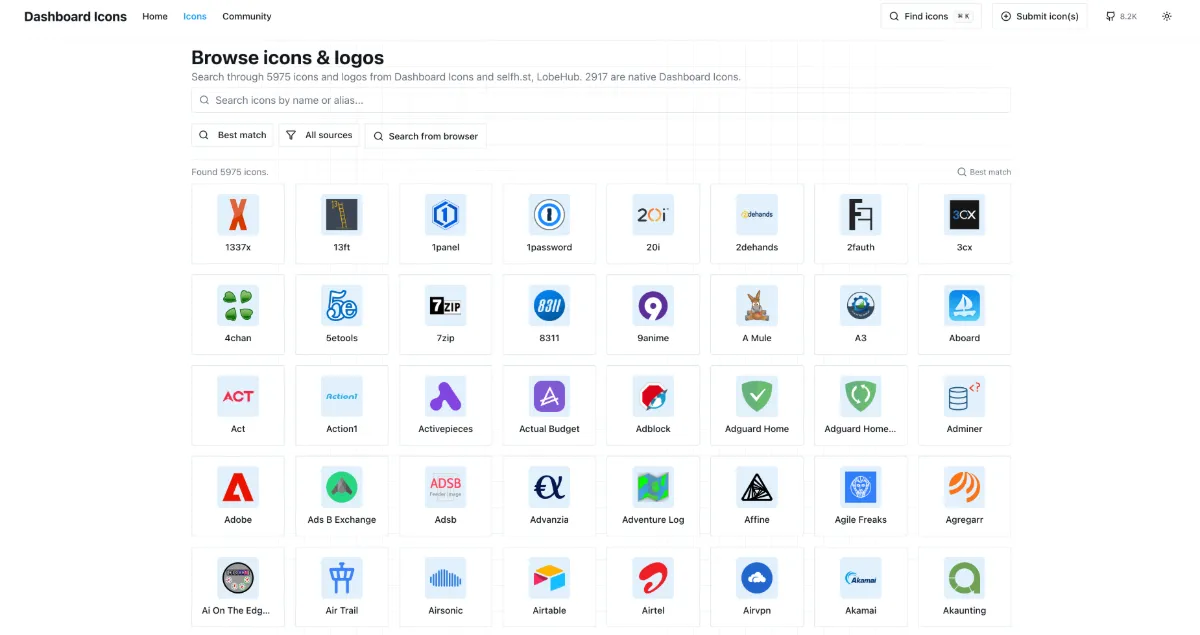 dashboard icons list